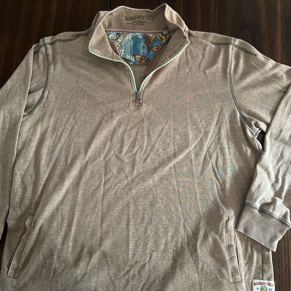 Vintage tan quarter zip pullover Margaritaville, great condition, size Large